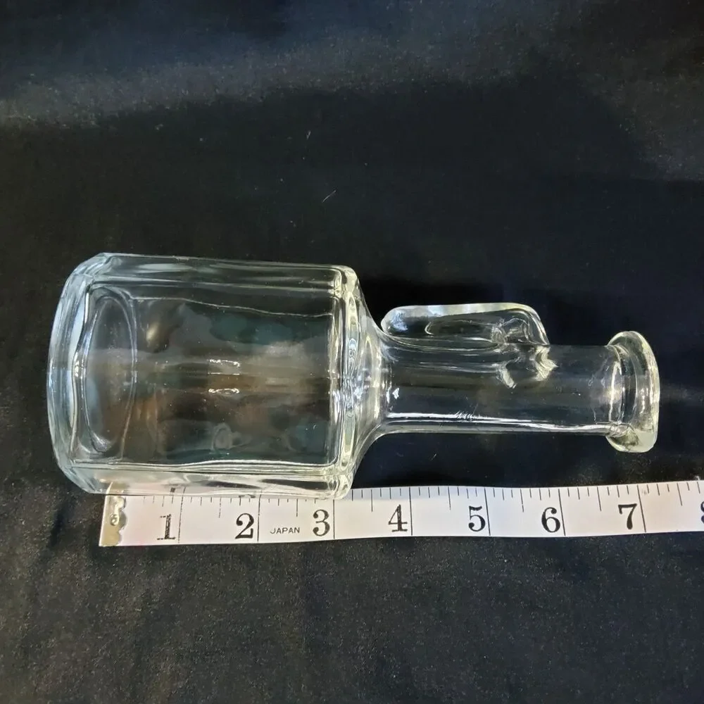 Vintage Clear Glass Vinegar Oil Cruet Hexagon Base Handle Pour Spout *NO LID 7in